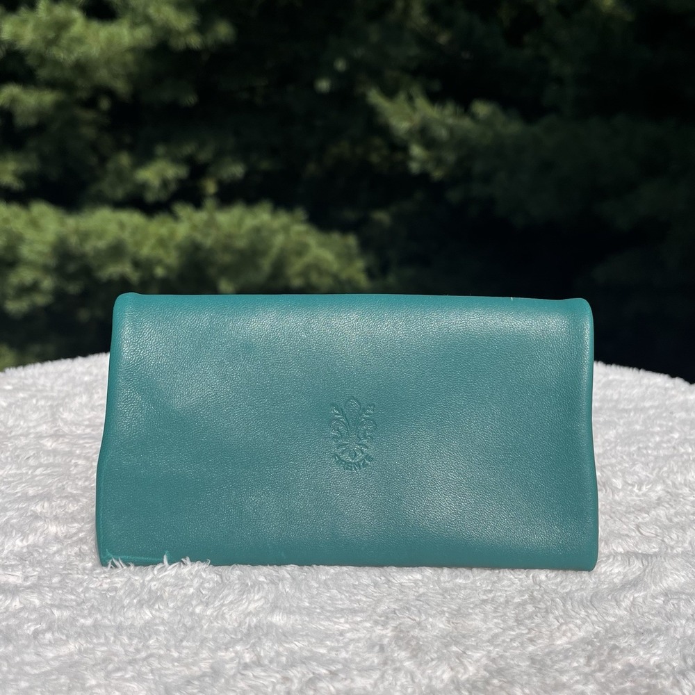 Vintage Italian Vera Pelle Leather Double Zip Coin Purse Wallet Teal 6 in x 3 in